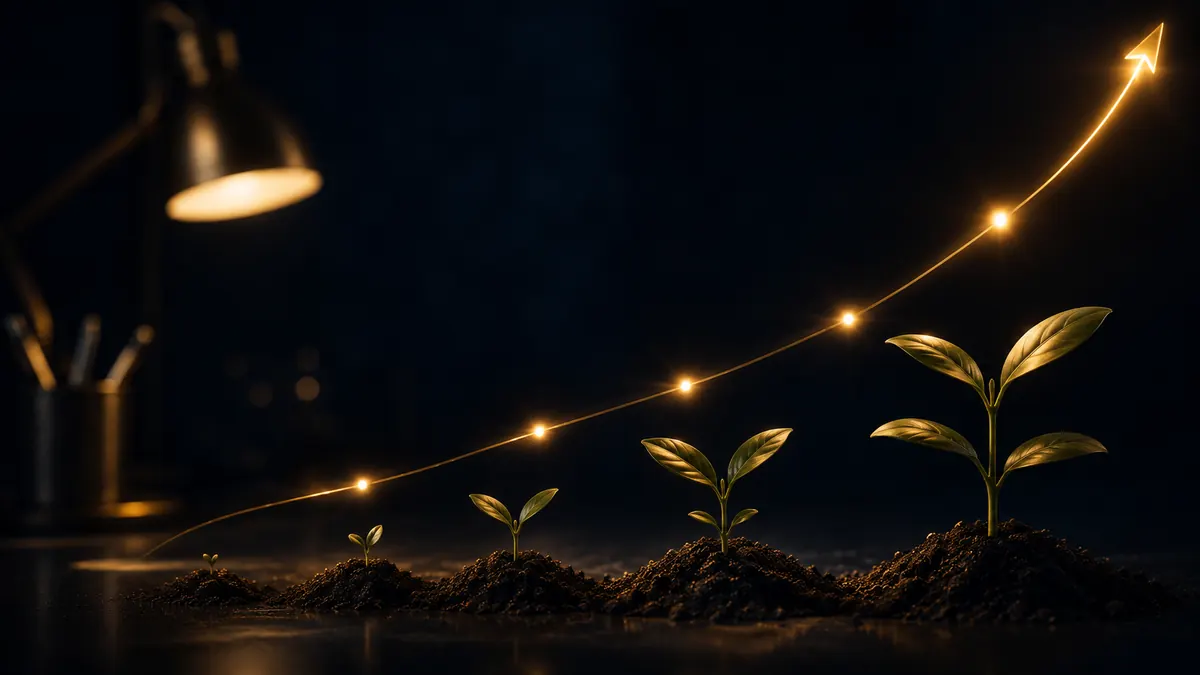 Brotes creciendo junto a una línea ascendente de luz