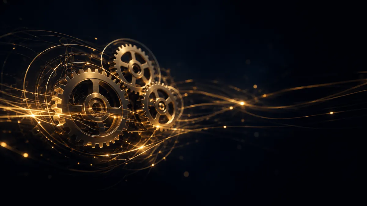 Engranajes dorados en movimiento representando automatización
